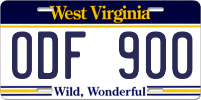 WV license plate ODF900