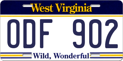 WV license plate ODF902