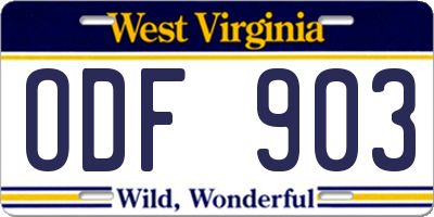 WV license plate ODF903