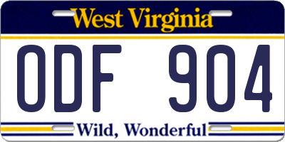 WV license plate ODF904