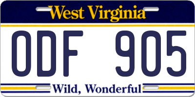 WV license plate ODF905