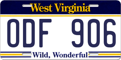 WV license plate ODF906