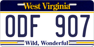 WV license plate ODF907