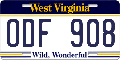 WV license plate ODF908