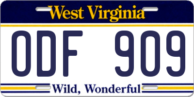 WV license plate ODF909