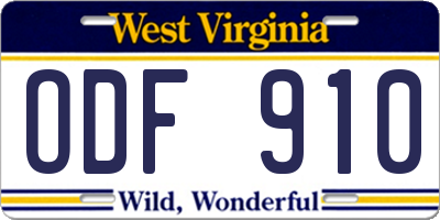 WV license plate ODF910