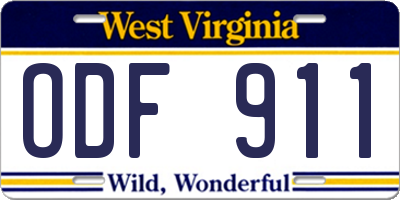 WV license plate ODF911