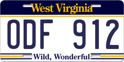 WV license plate ODF912