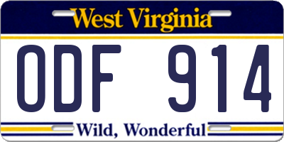 WV license plate ODF914