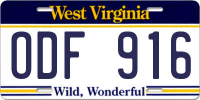 WV license plate ODF916