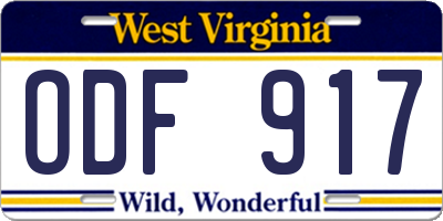 WV license plate ODF917