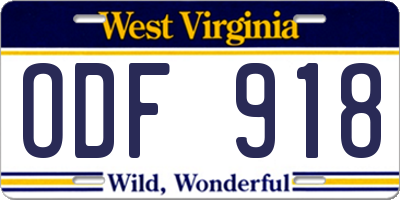 WV license plate ODF918