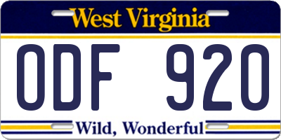 WV license plate ODF920