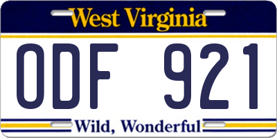 WV license plate ODF921