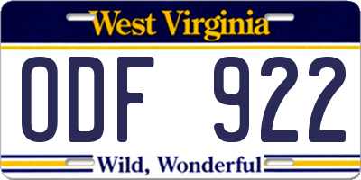 WV license plate ODF922