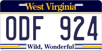 WV license plate ODF924