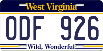 WV license plate ODF926