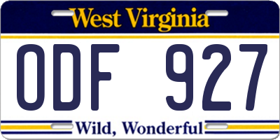 WV license plate ODF927