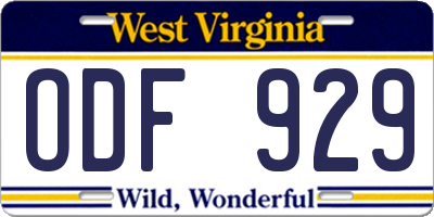 WV license plate ODF929