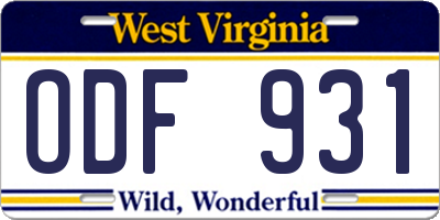 WV license plate ODF931