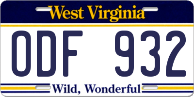 WV license plate ODF932