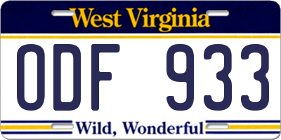 WV license plate ODF933