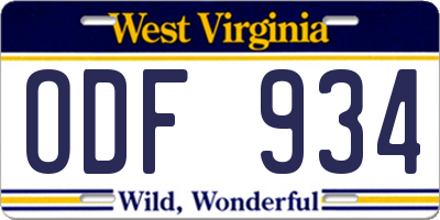 WV license plate ODF934