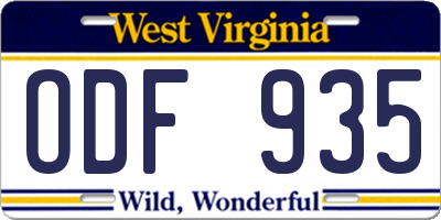 WV license plate ODF935