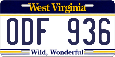 WV license plate ODF936