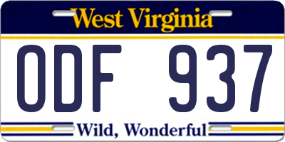WV license plate ODF937