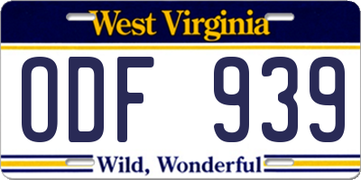 WV license plate ODF939