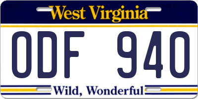 WV license plate ODF940