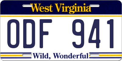 WV license plate ODF941