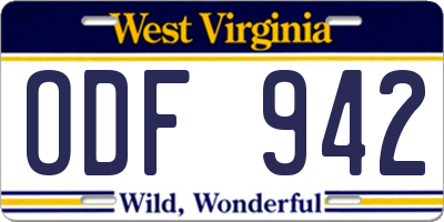 WV license plate ODF942