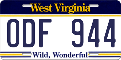 WV license plate ODF944