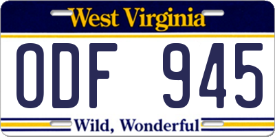 WV license plate ODF945