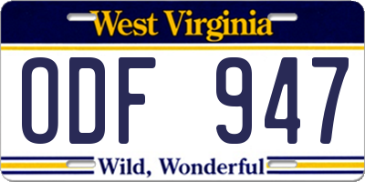 WV license plate ODF947