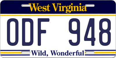 WV license plate ODF948