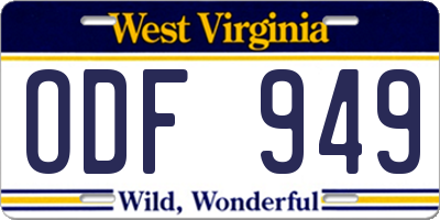 WV license plate ODF949
