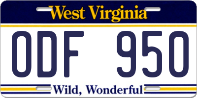 WV license plate ODF950