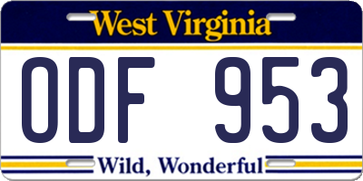 WV license plate ODF953