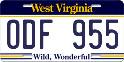 WV license plate ODF955