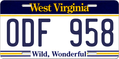 WV license plate ODF958