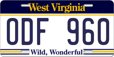 WV license plate ODF960