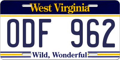 WV license plate ODF962
