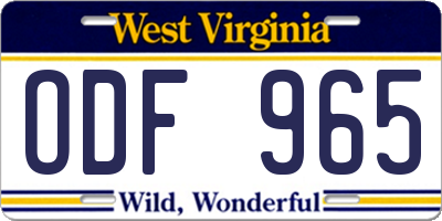 WV license plate ODF965