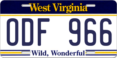 WV license plate ODF966