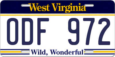 WV license plate ODF972