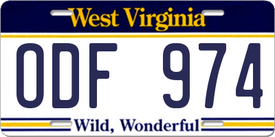 WV license plate ODF974