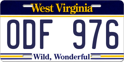 WV license plate ODF976